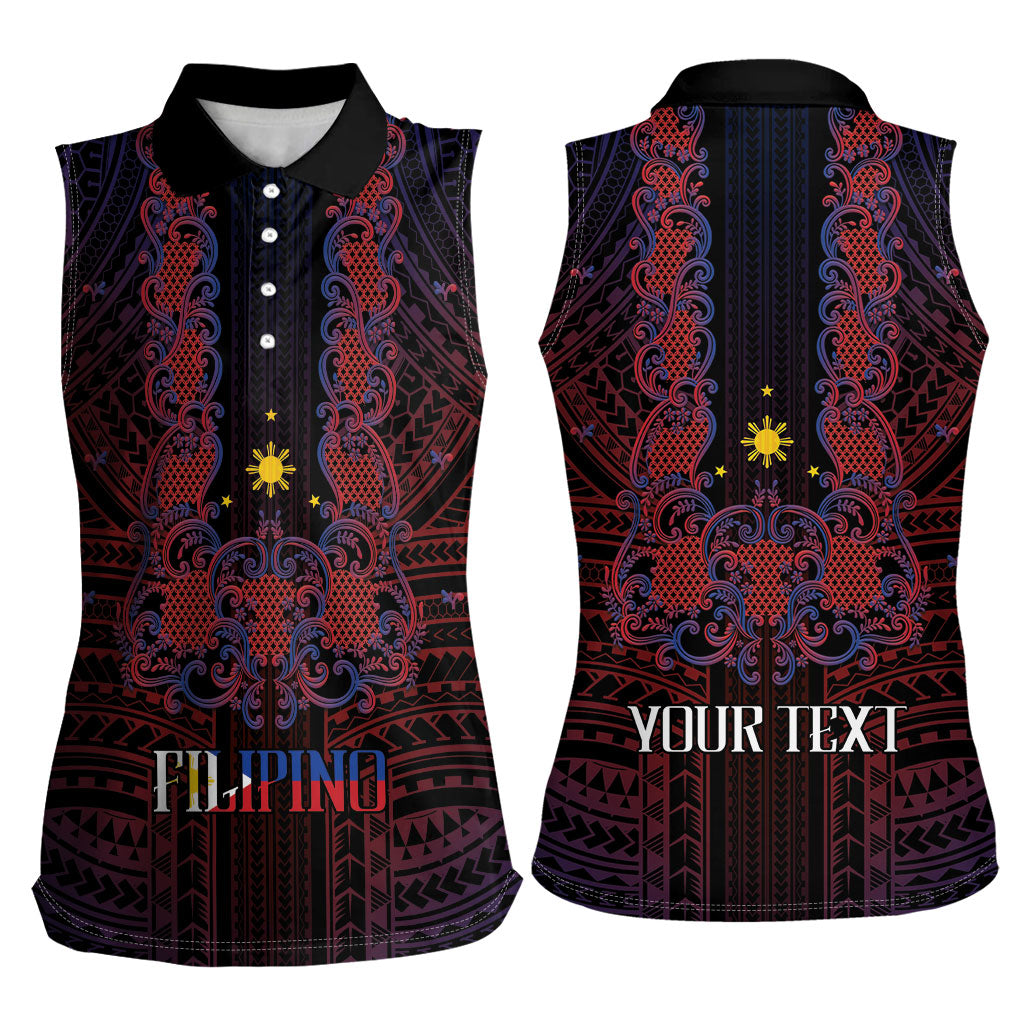 Filipino Barong Tagalog Inspired Personalised Women Sleeveless Polo Shirt Mabuhay Philippines Festival Polynesian Pattern LT14 - Polynesian Pride