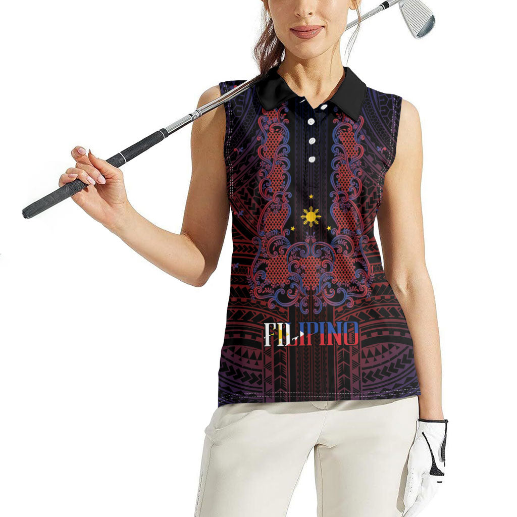 Filipino Barong Tagalog Inspired Personalised Women Sleeveless Polo Shirt Mabuhay Philippines Festival Polynesian Pattern LT14 - Polynesian Pride