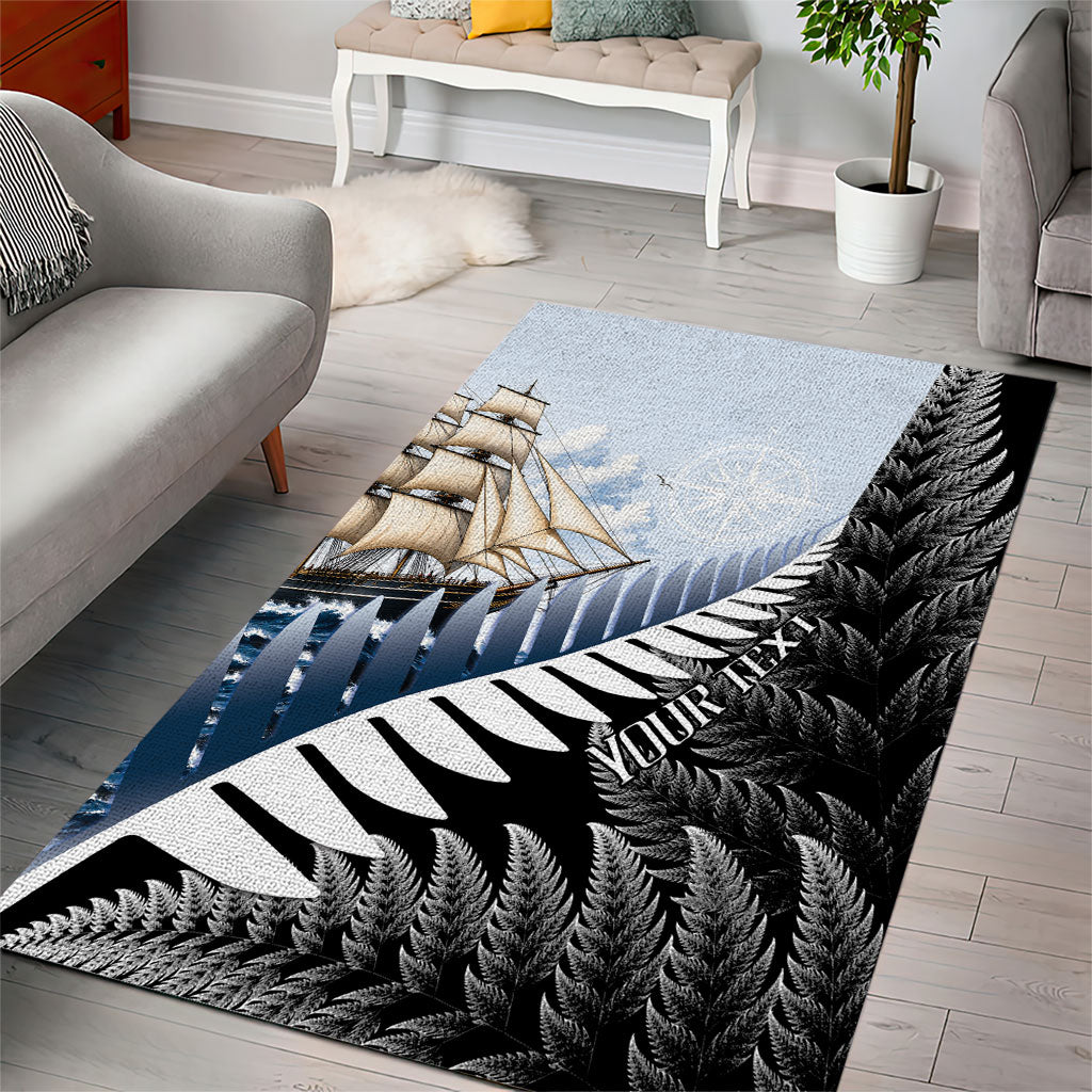 Personalised New Zealand Pakeha Area Rug Kiwi Silver Fern and Sailing Ship Compass LT14 - Polynesian Pride