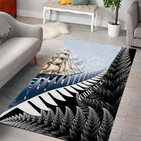 Personalised New Zealand Pakeha Area Rug Kiwi Silver Fern and Sailing Ship Compass LT14 - Polynesian Pride