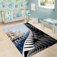 Personalised New Zealand Pakeha Area Rug Kiwi Silver Fern and Sailing Ship Compass LT14 - Polynesian Pride