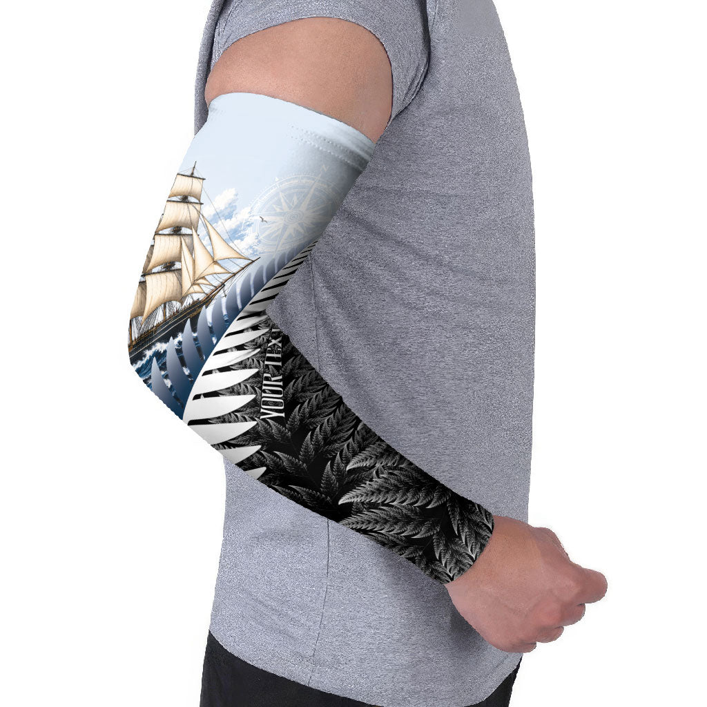 Personalised New Zealand Pakeha Arm Sleeves Kiwi Silver Fern and Sailing Ship Compass LT14 - Polynesian Pride