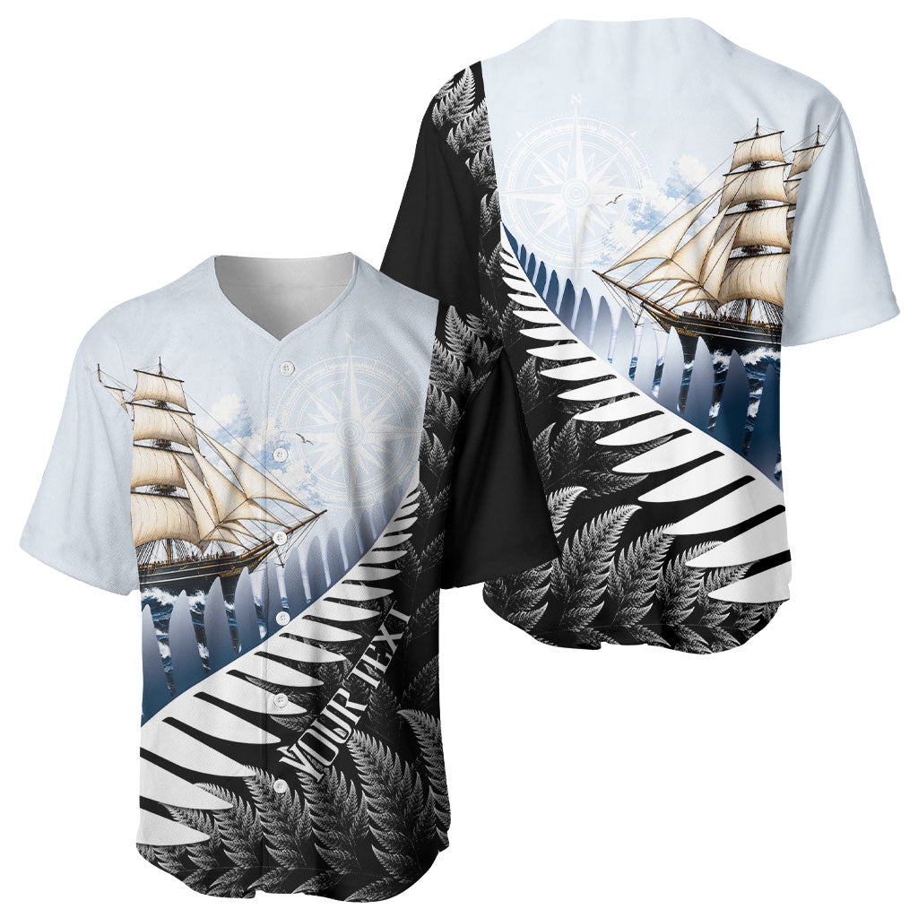 Personalised New Zealand Pakeha Baseball Jersey Kiwi Silver Fern and Sailing Ship Compass LT14 - Polynesian Pride