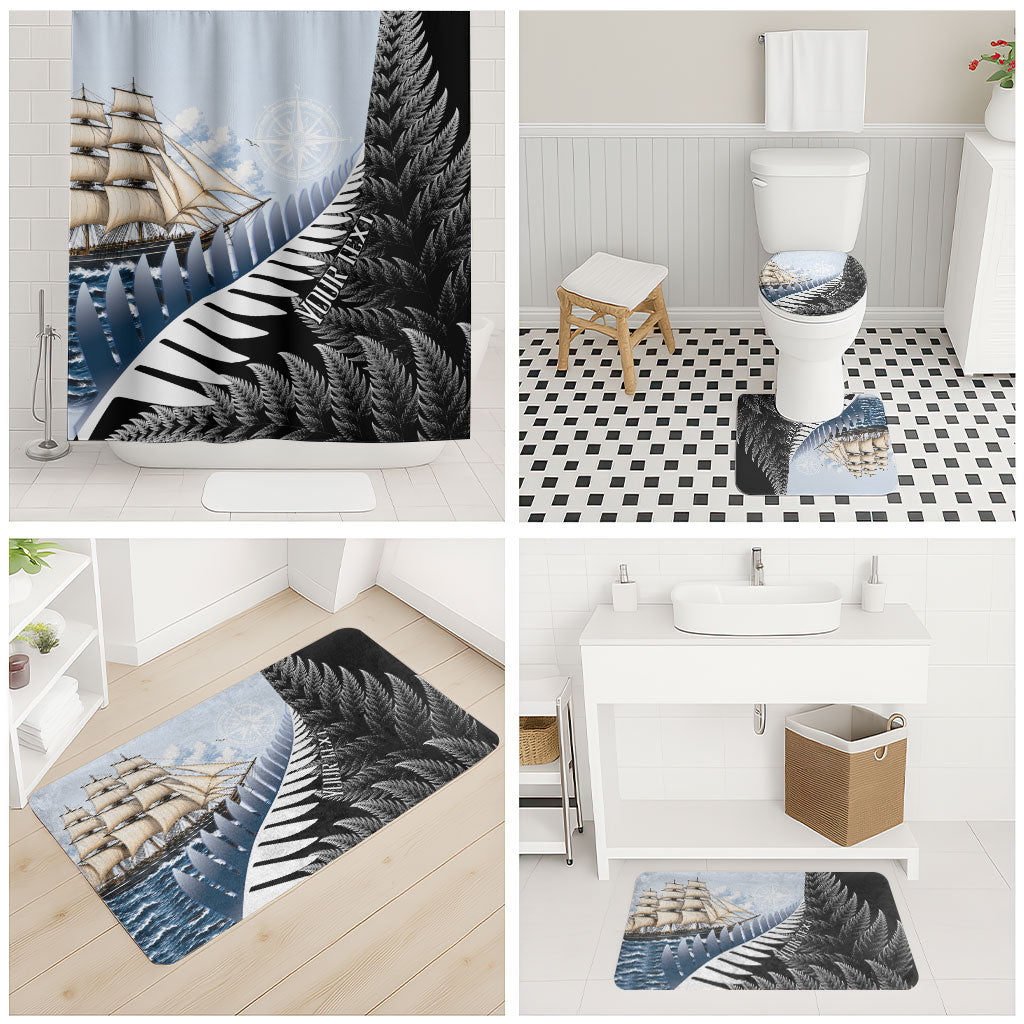 Personalised New Zealand Pakeha Bathroom Set Kiwi Silver Fern and Sailing Ship Compass LT14 - Polynesian Pride