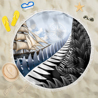 Personalised New Zealand Pakeha Beach Blanket Kiwi Silver Fern and Sailing Ship Compass LT14 One Size 150cm Blue - Polynesian Pride