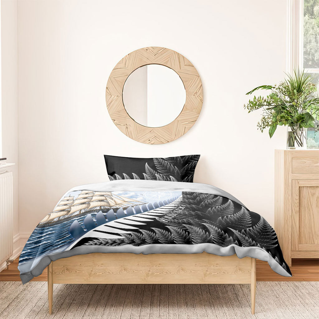 Personalised New Zealand Pakeha Bedding Set Kiwi Silver Fern and Sailing Ship Compass LT14 - Polynesian Pride