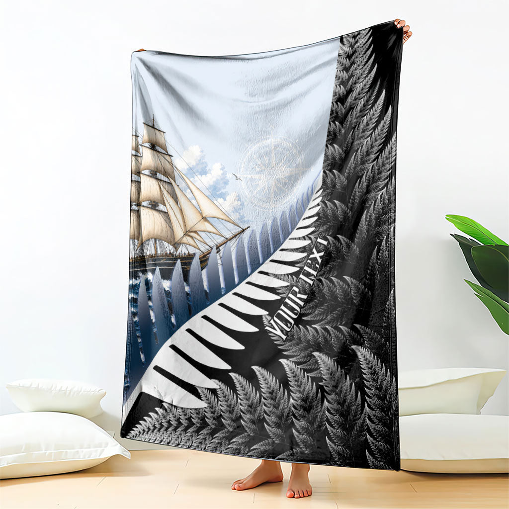 Personalised New Zealand Pakeha Blanket Kiwi Silver Fern and Sailing Ship Compass LT14 - Polynesian Pride