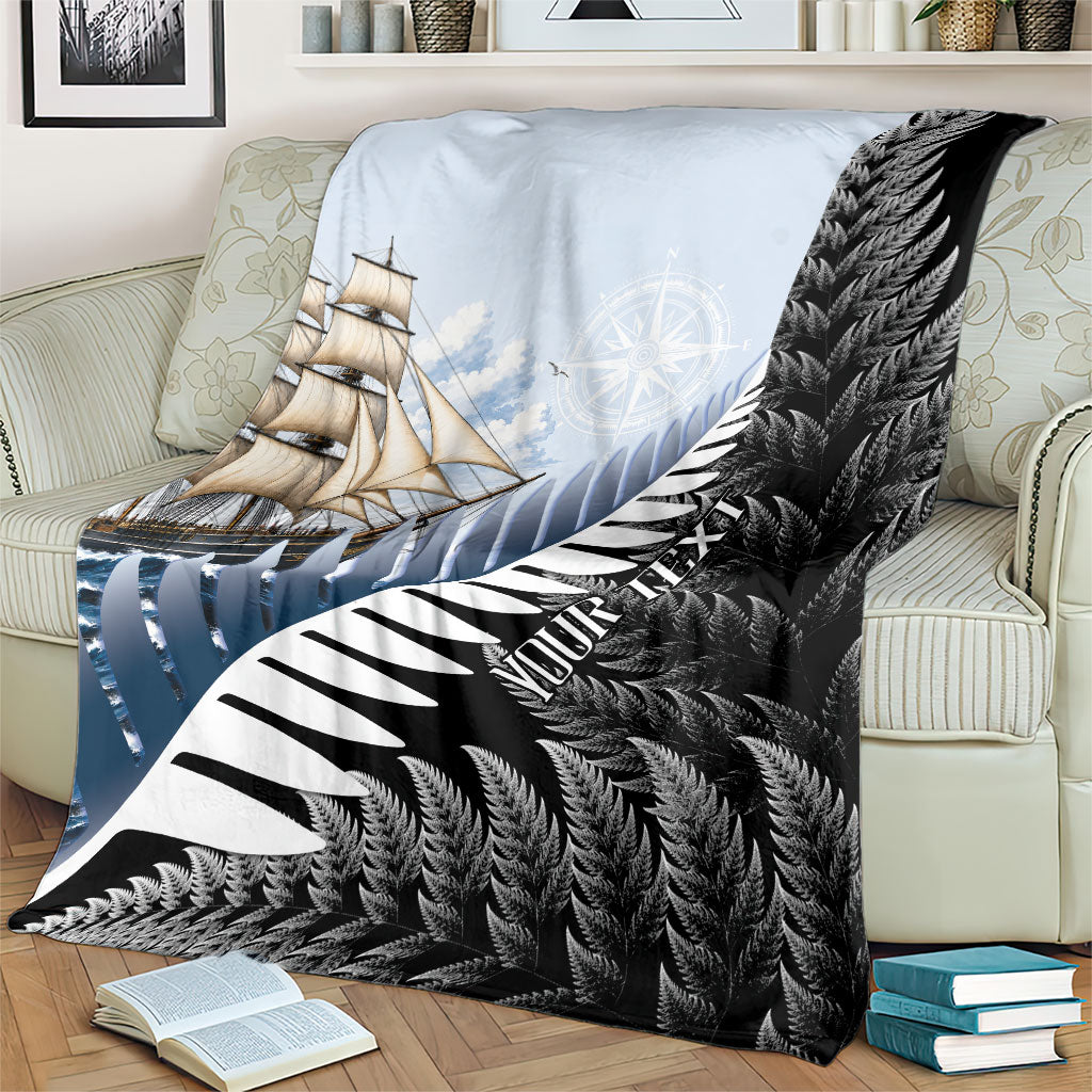 Personalised New Zealand Pakeha Blanket Kiwi Silver Fern and Sailing Ship Compass LT14 - Polynesian Pride