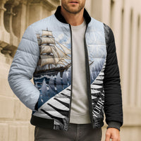 Personalised New Zealand Pakeha Bomber Puffer Jacket Kiwi Silver Fern and Sailing Ship Compass LT14 - Polynesian Pride