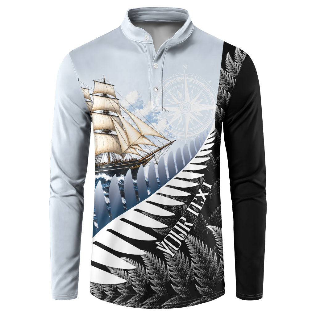 Personalised New Zealand Pakeha Button Sweatshirt Kiwi Silver Fern and Sailing Ship Compass LT14 Blue - Polynesian Pride