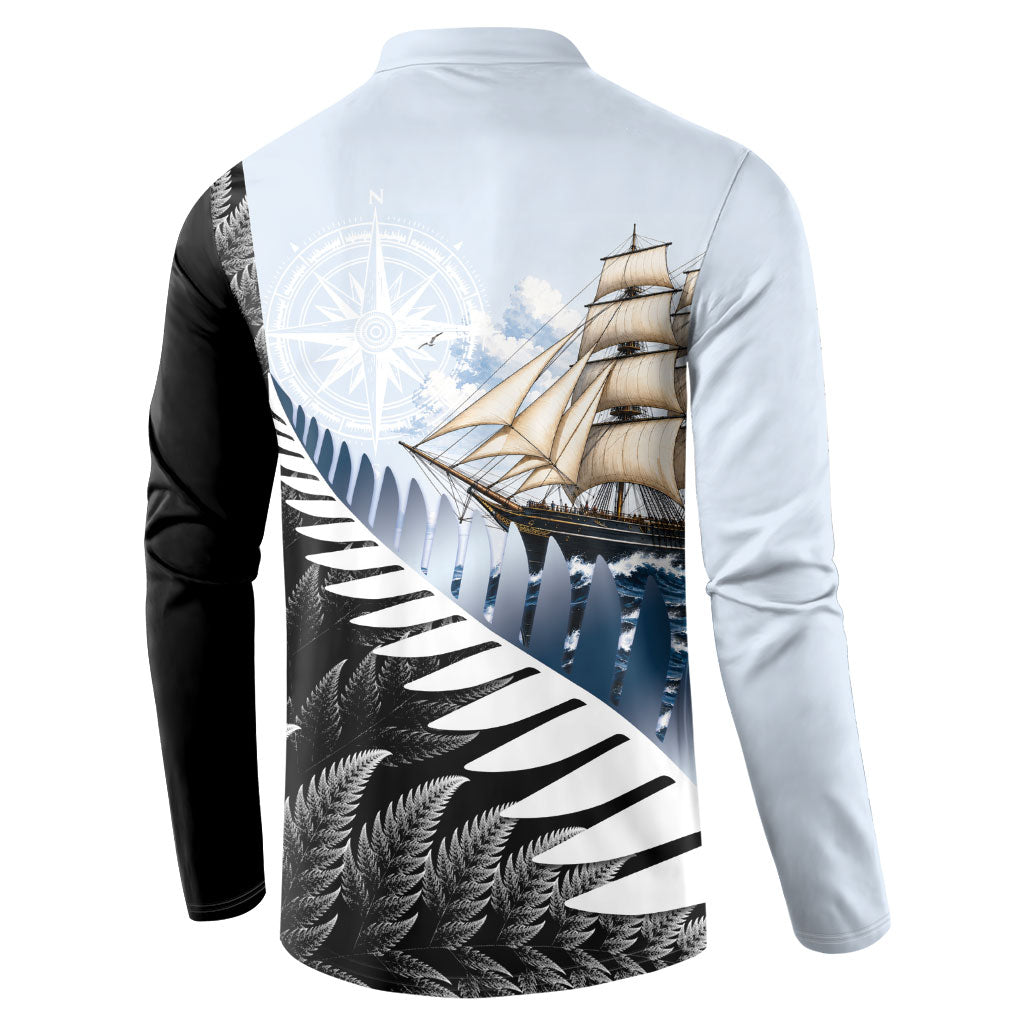 Personalised New Zealand Pakeha Button Sweatshirt Kiwi Silver Fern and Sailing Ship Compass LT14 - Polynesian Pride