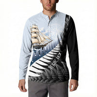 Personalised New Zealand Pakeha Button Sweatshirt Kiwi Silver Fern and Sailing Ship Compass LT14 - Polynesian Pride