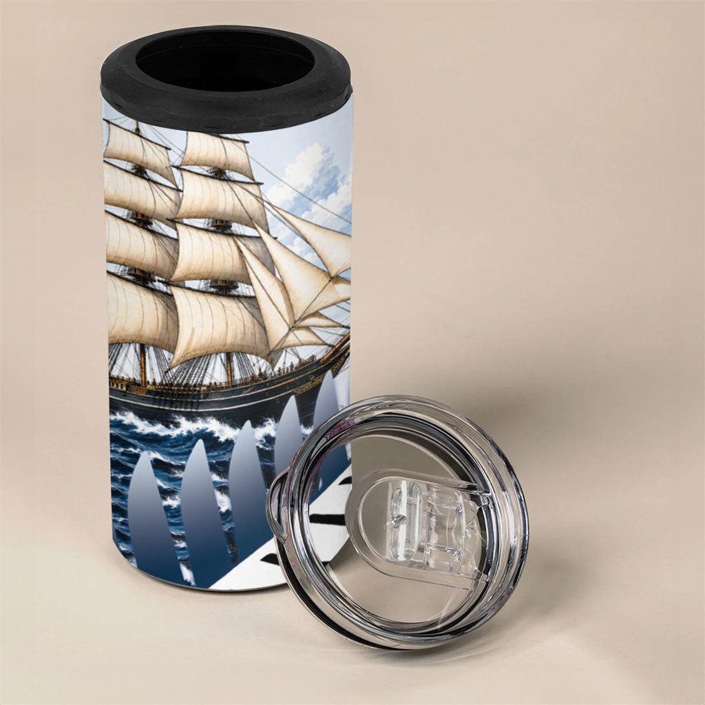 Personalised New Zealand Pakeha 4 in 1 Can Cooler Tumbler Kiwi Silver Fern and Sailing Ship Compass LT14 - Polynesian Pride