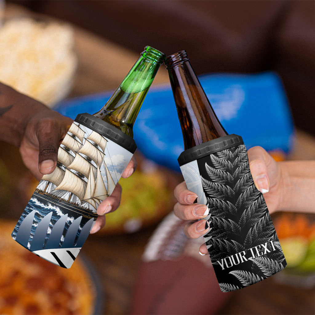 Personalised New Zealand Pakeha 4 in 1 Can Cooler Tumbler Kiwi Silver Fern and Sailing Ship Compass LT14 - Polynesian Pride