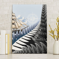 Personalised New Zealand Pakeha Canvas Wall Art Kiwi Silver Fern and Sailing Ship Compass LT14 Without Frame Blue - Polynesian Pride
