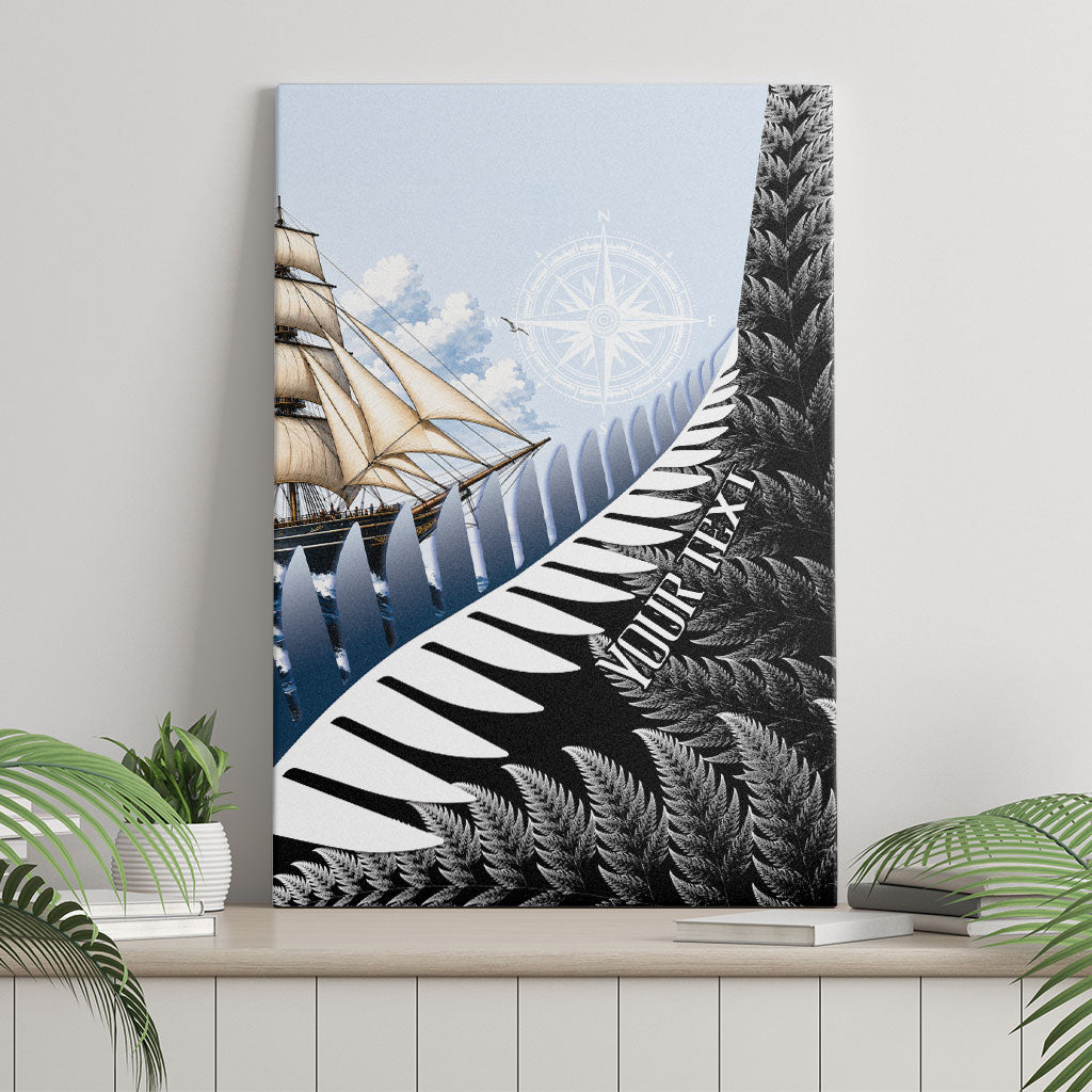 Personalised New Zealand Pakeha Canvas Wall Art Kiwi Silver Fern and Sailing Ship Compass LT14 - Polynesian Pride