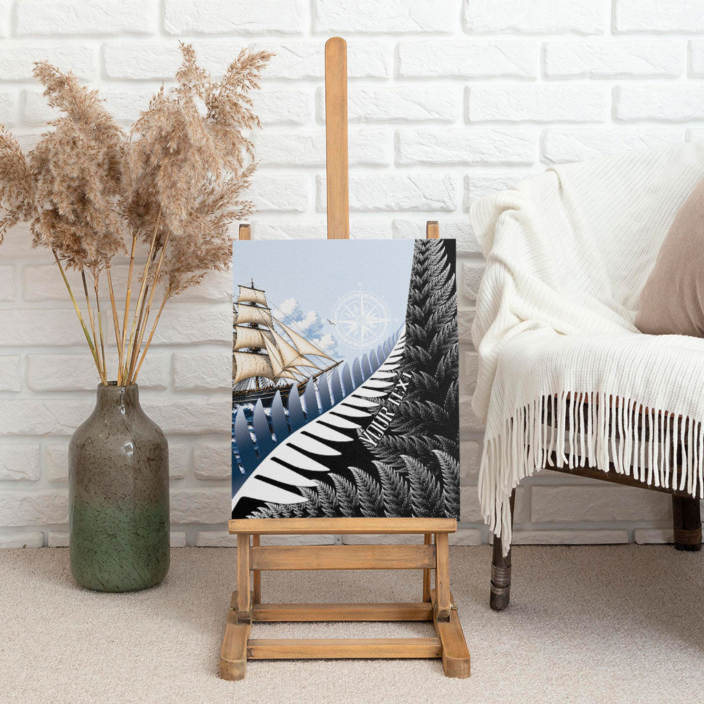 Personalised New Zealand Pakeha Canvas Wall Art Kiwi Silver Fern and Sailing Ship Compass LT14 - Polynesian Pride