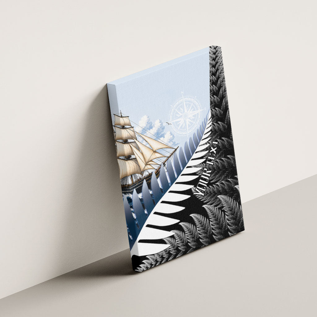 Personalised New Zealand Pakeha Canvas Wall Art Kiwi Silver Fern and Sailing Ship Compass LT14 - Polynesian Pride