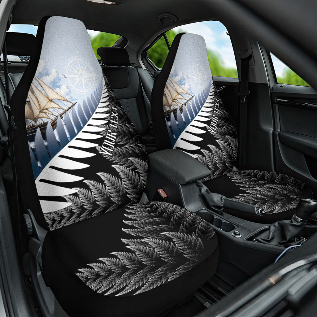 Personalised New Zealand Pakeha Car Seat Cover Kiwi Silver Fern and Sailing Ship Compass LT14 One Size Blue - Polynesian Pride