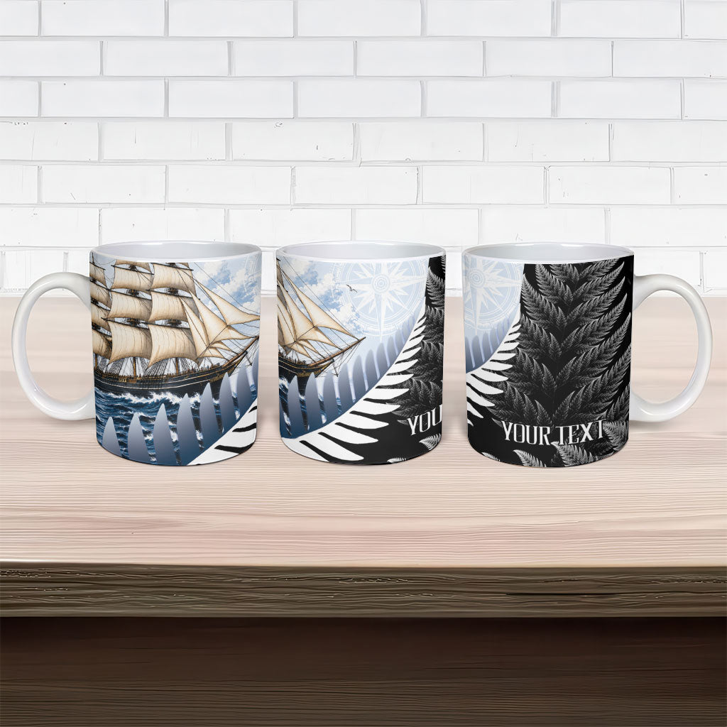 Personalised New Zealand Pakeha Ceramic Mug Kiwi Silver Fern and Sailing Ship Compass LT14 - Polynesian Pride