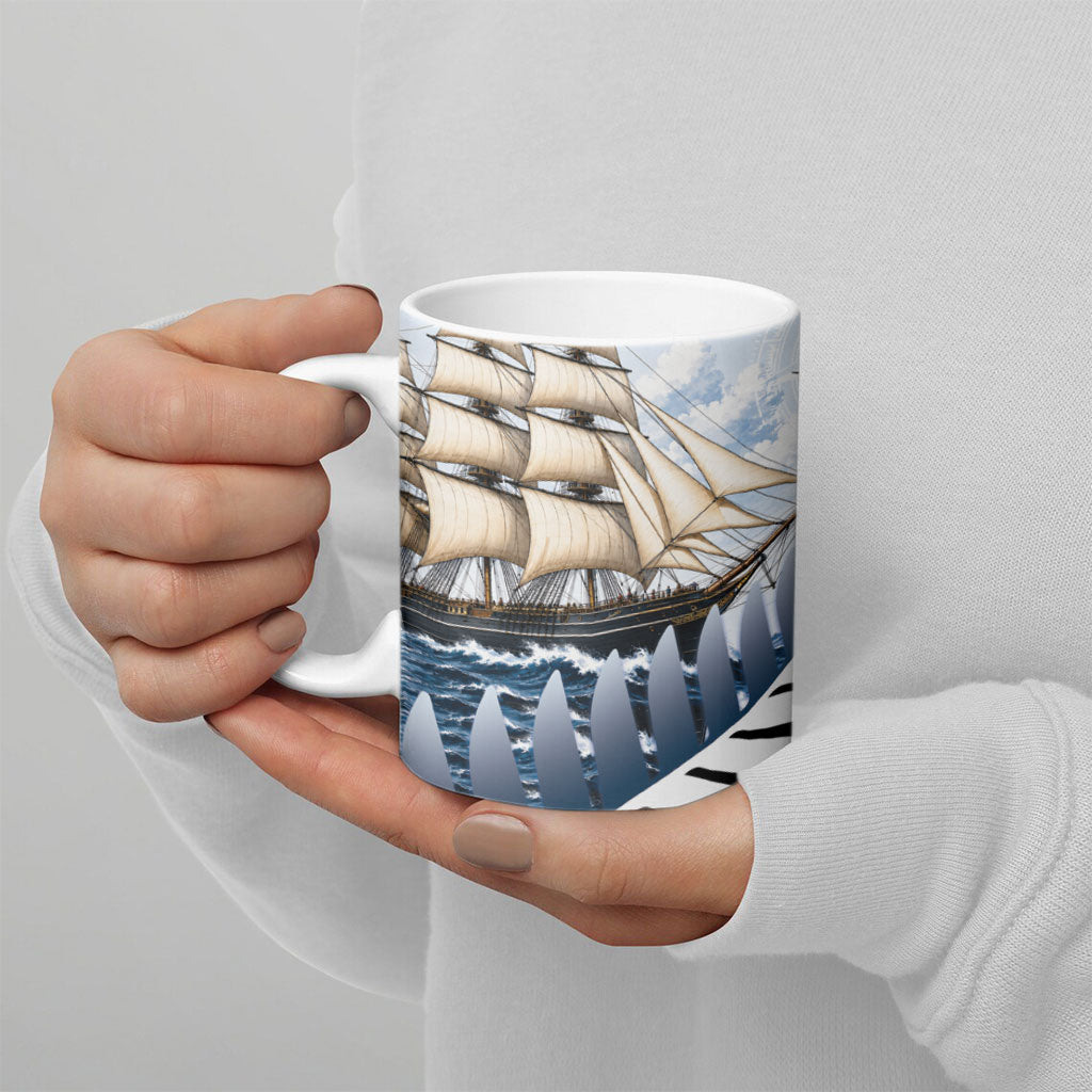 Personalised New Zealand Pakeha Ceramic Mug Kiwi Silver Fern and Sailing Ship Compass LT14 - Polynesian Pride
