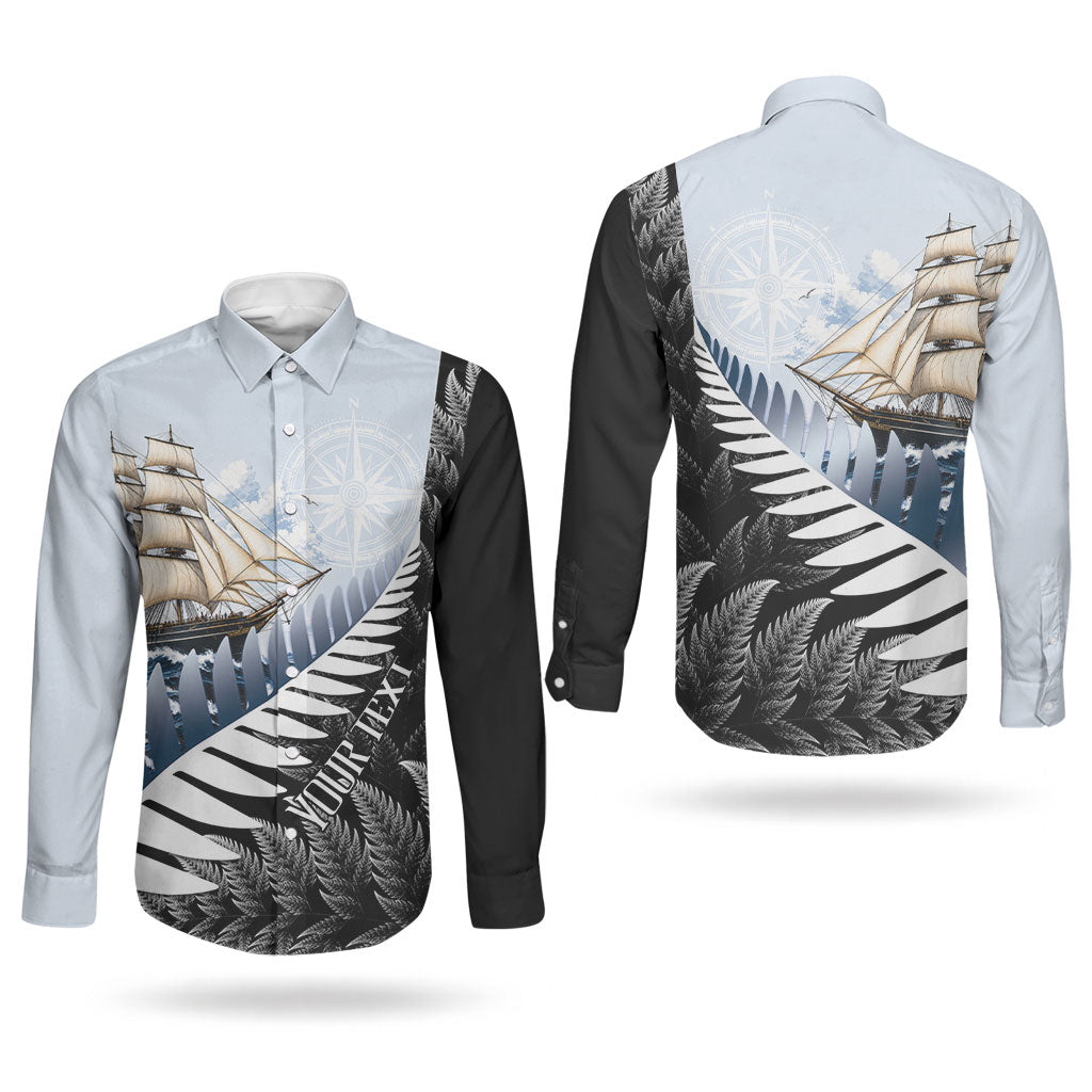 Personalised New Zealand Pakeha Couples Matching Mermaid Dress and Long Sleeve Button Shirt Kiwi Silver Fern and Sailing Ship Compass LT14 - Polynesian Pride