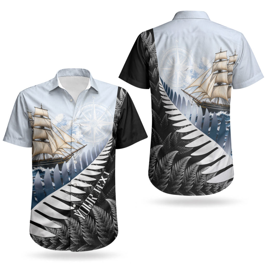 Personalised New Zealand Pakeha Couples Matching Puletasi and Hawaiian Shirt Kiwi Silver Fern and Sailing Ship Compass LT14 - Polynesian Pride