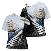 Personalised New Zealand Pakeha Cross Shoulder Shirt Kiwi Silver Fern and Sailing Ship Compass LT14 - Polynesian Pride