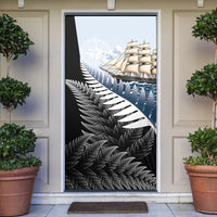 New Zealand Pakeha Door Cover Kiwi Silver Fern and Sailing Ship Compass LT14 Blue - Polynesian Pride