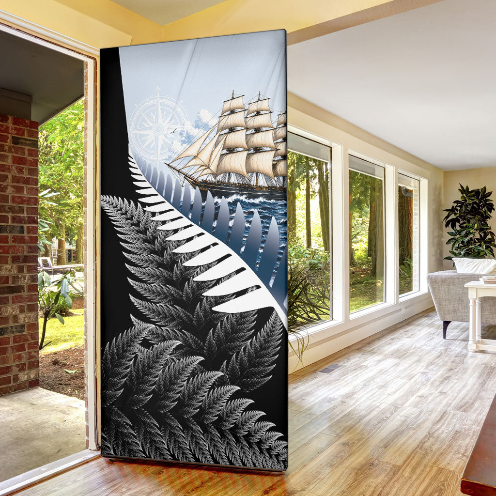 New Zealand Pakeha Door Cover Kiwi Silver Fern and Sailing Ship Compass LT14 - Polynesian Pride
