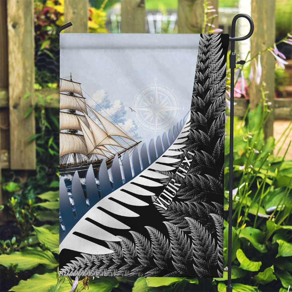 Personalised New Zealand Pakeha Garden Flag Kiwi Silver Fern and Sailing Ship Compass LT14 Garden Flag Blue - Polynesian Pride