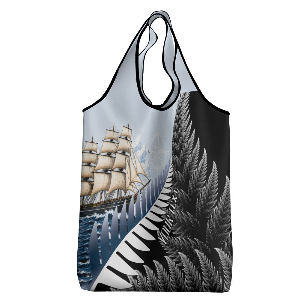 Personalised New Zealand Pakeha Grocery Bag Kiwi Silver Fern and Sailing Ship Compass LT14 - Polynesian Pride
