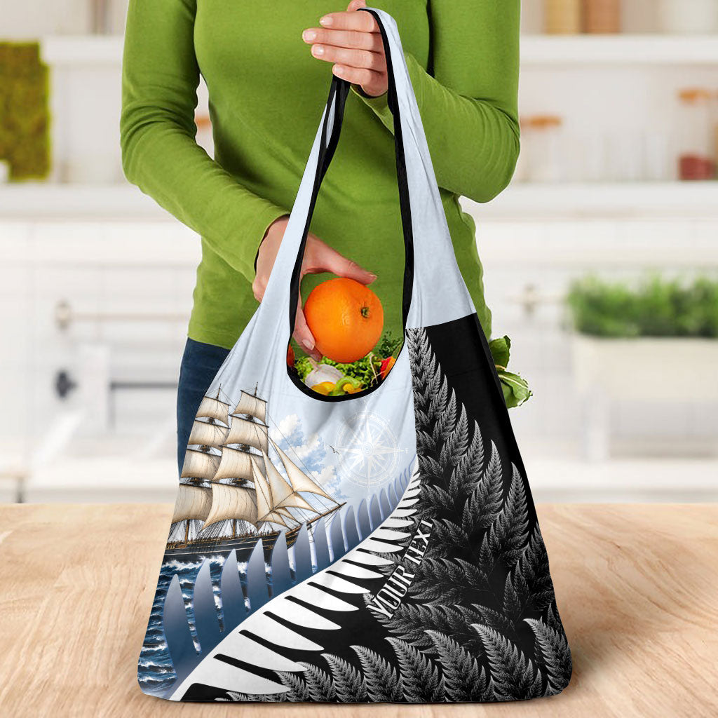 Personalised New Zealand Pakeha Grocery Bag Kiwi Silver Fern and Sailing Ship Compass LT14 - Polynesian Pride
