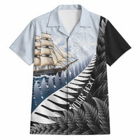 Personalised New Zealand Pakeha Hawaiian Shirt Kiwi Silver Fern and Sailing Ship Compass LT14 Blue - Polynesian Pride