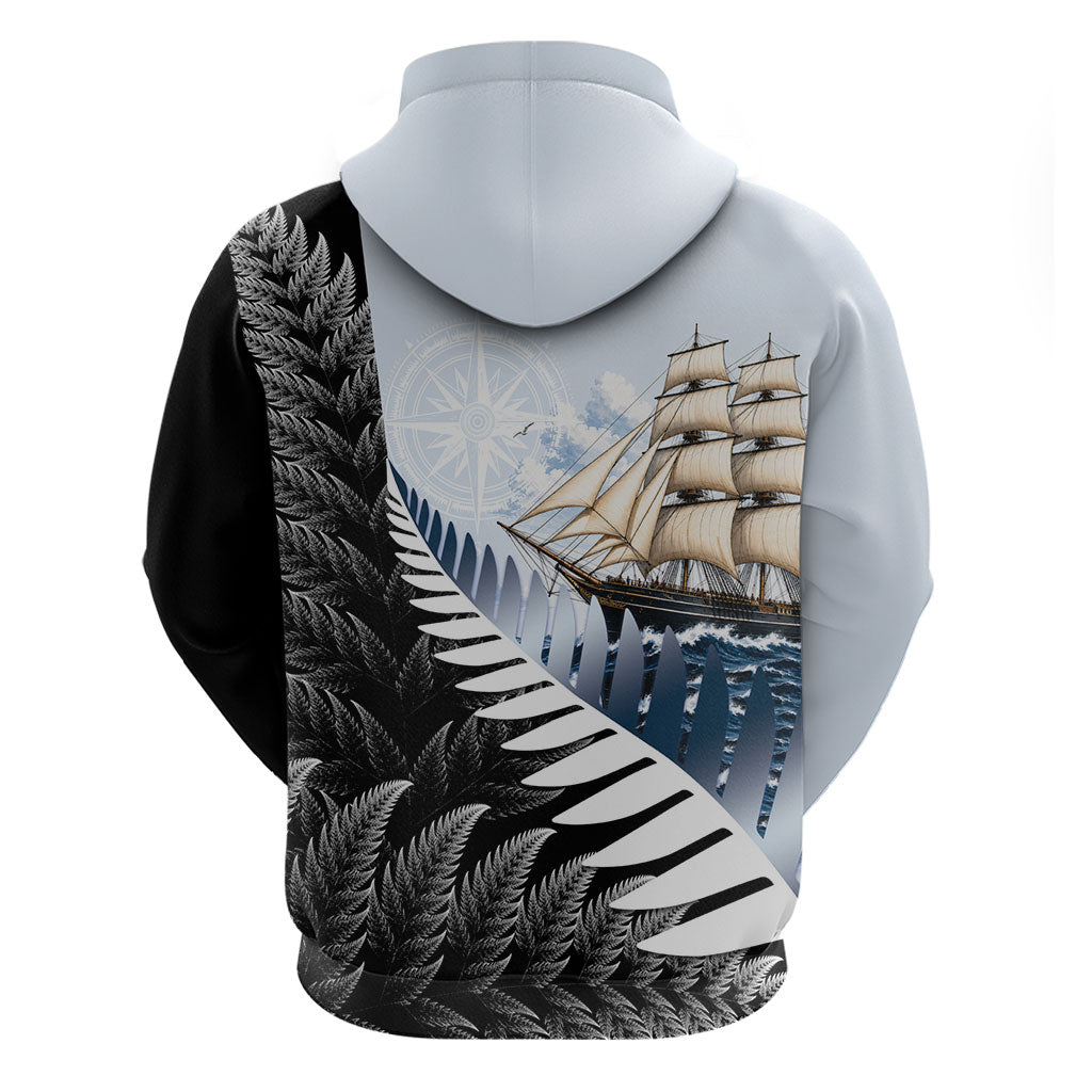 Personalised New Zealand Pakeha Hoodie Kiwi Silver Fern and Sailing Ship Compass LT14 - Polynesian Pride