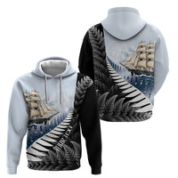 Personalised New Zealand Pakeha Hoodie Kiwi Silver Fern and Sailing Ship Compass LT14 - Polynesian Pride