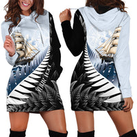 Personalised New Zealand Pakeha Hoodie Dress Kiwi Silver Fern and Sailing Ship Compass LT14 - Polynesian Pride
