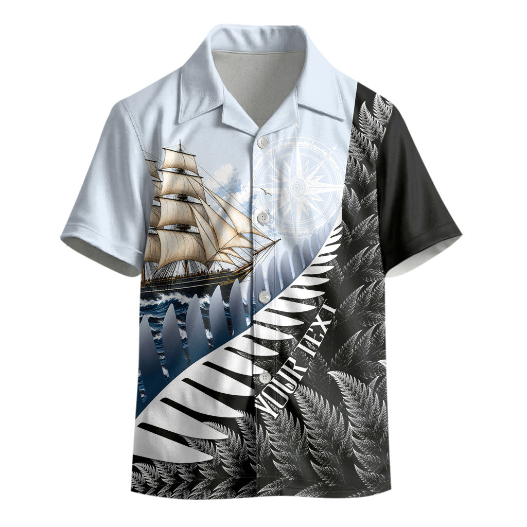 Personalised New Zealand Pakeha Kid Hawaiian Shirt Kiwi Silver Fern and Sailing Ship Compass LT14 - Polynesian Pride