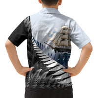 Personalised New Zealand Pakeha Kid Hawaiian Shirt Kiwi Silver Fern and Sailing Ship Compass LT14 - Polynesian Pride