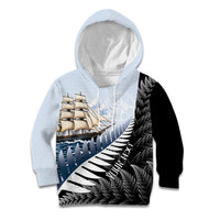 Personalised New Zealand Pakeha Kid Hoodie Kiwi Silver Fern and Sailing Ship Compass LT14 Hoodie Blue - Polynesian Pride