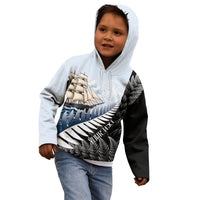Personalised New Zealand Pakeha Kid Hoodie Kiwi Silver Fern and Sailing Ship Compass LT14 - Polynesian Pride