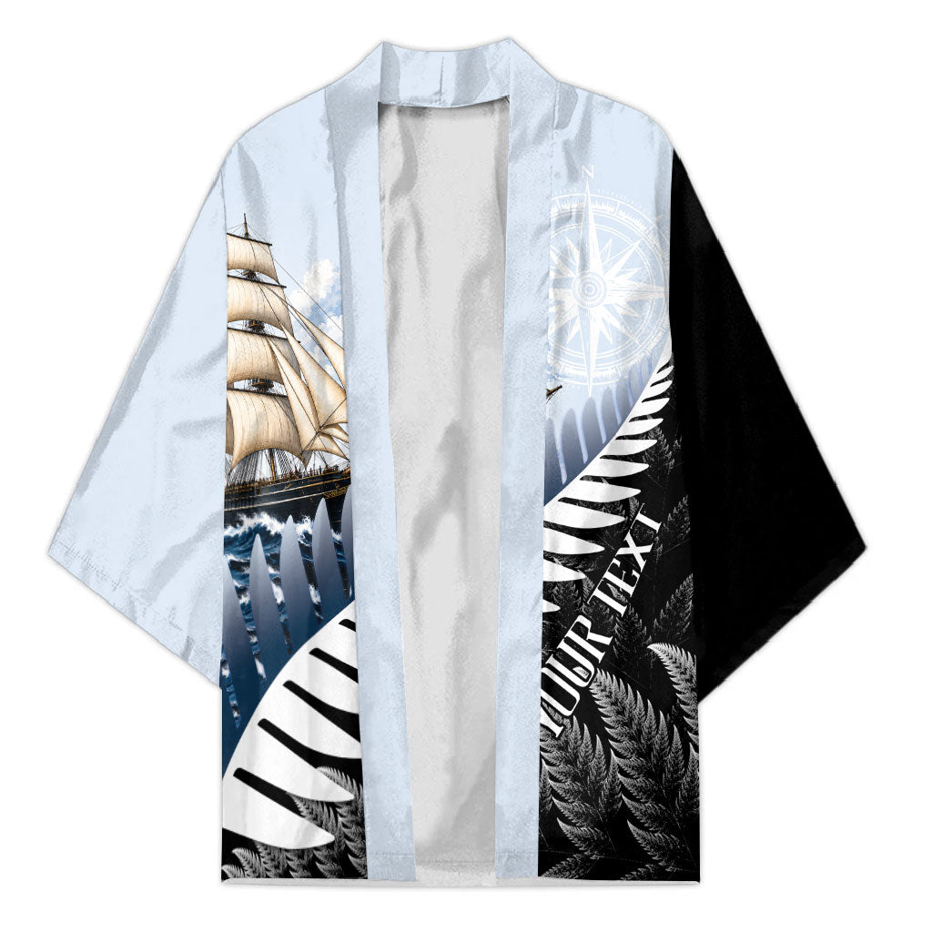 Personalised New Zealand Pakeha Kimono Kiwi Silver Fern and Sailing Ship Compass LT14 Unisex Blue - Polynesian Pride