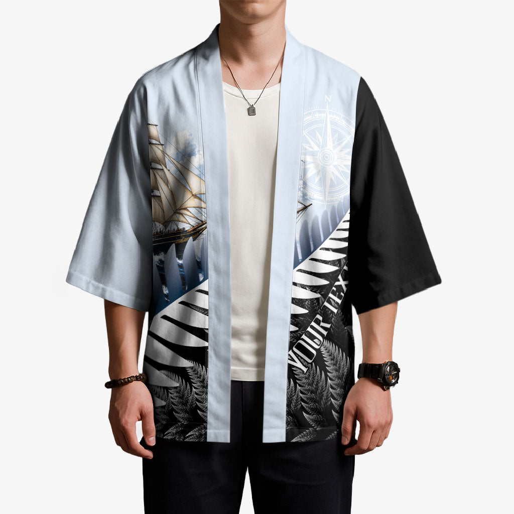 Personalised New Zealand Pakeha Kimono Kiwi Silver Fern and Sailing Ship Compass LT14 - Polynesian Pride
