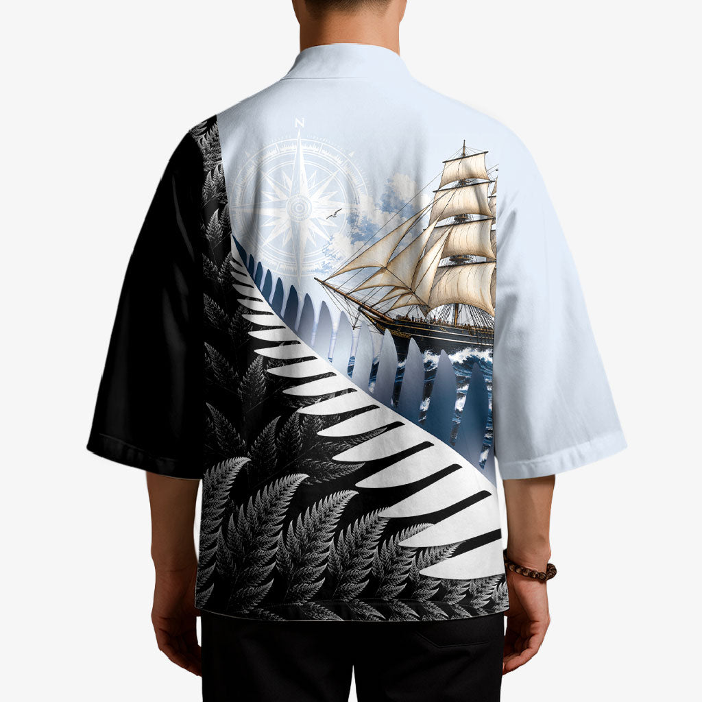 Personalised New Zealand Pakeha Kimono Kiwi Silver Fern and Sailing Ship Compass LT14 - Polynesian Pride
