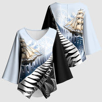 Personalised New Zealand Pakeha Kimono Sleeve Blouse Kiwi Silver Fern and Sailing Ship Compass LT14 - Polynesian Pride