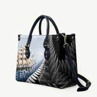 Personalised New Zealand Pakeha Leather Bag Kiwi Silver Fern and Sailing Ship Compass LT14 Blue - Polynesian Pride