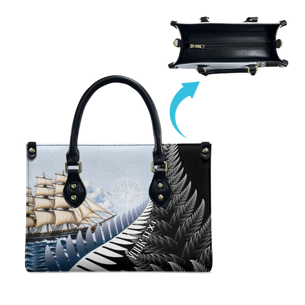 Personalised New Zealand Pakeha Leather Bag Kiwi Silver Fern and Sailing Ship Compass LT14 - Polynesian Pride