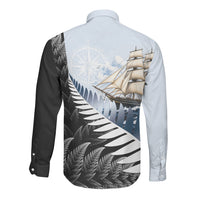 Personalised New Zealand Pakeha Long Sleeve Button Shirt Kiwi Silver Fern and Sailing Ship Compass LT14 - Polynesian Pride
