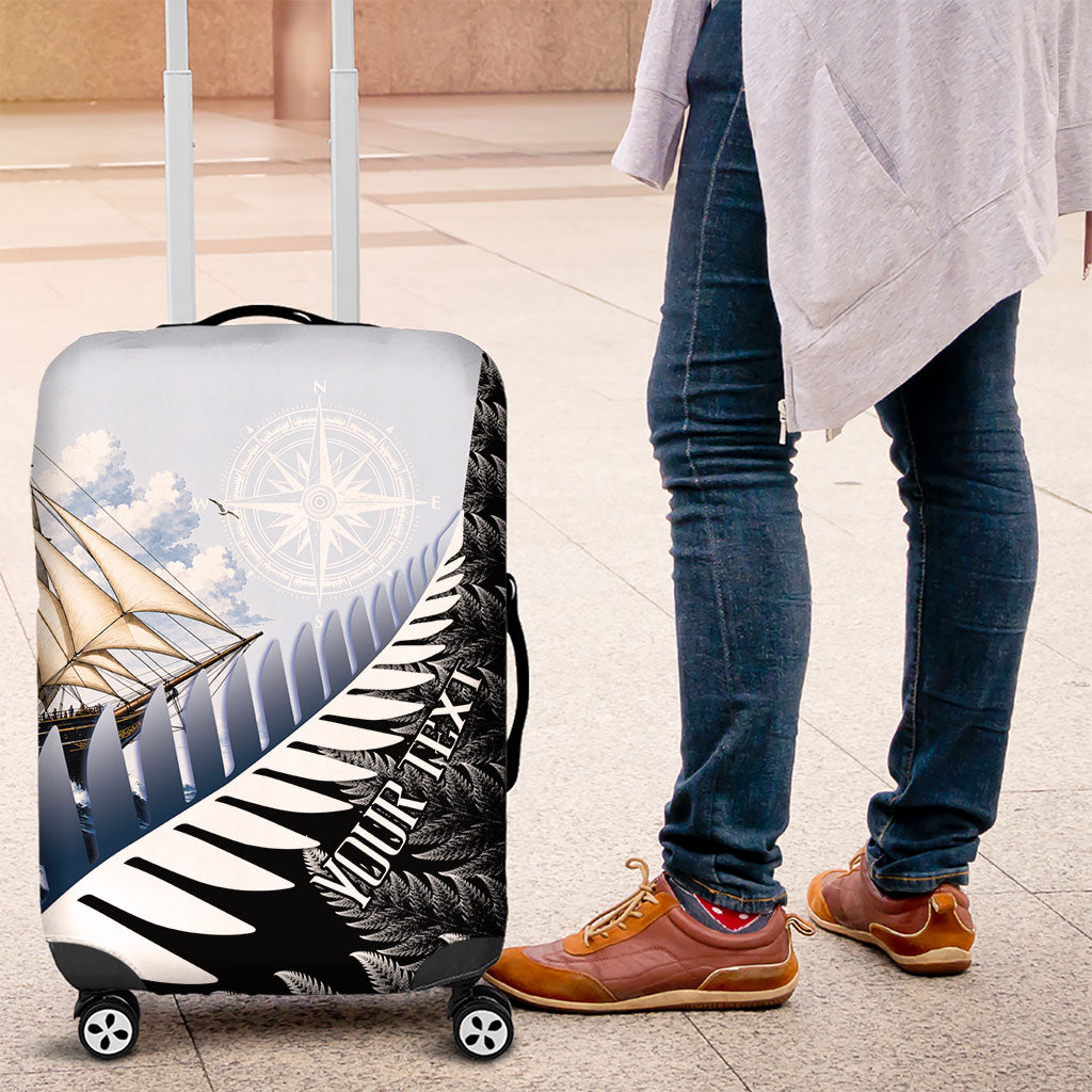 Personalised New Zealand Pakeha Luggage Cover Kiwi Silver Fern and Sailing Ship Compass LT14 Blue - Polynesian Pride