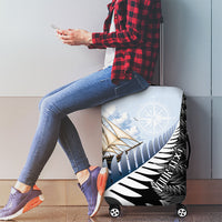 Personalised New Zealand Pakeha Luggage Cover Kiwi Silver Fern and Sailing Ship Compass LT14 - Polynesian Pride